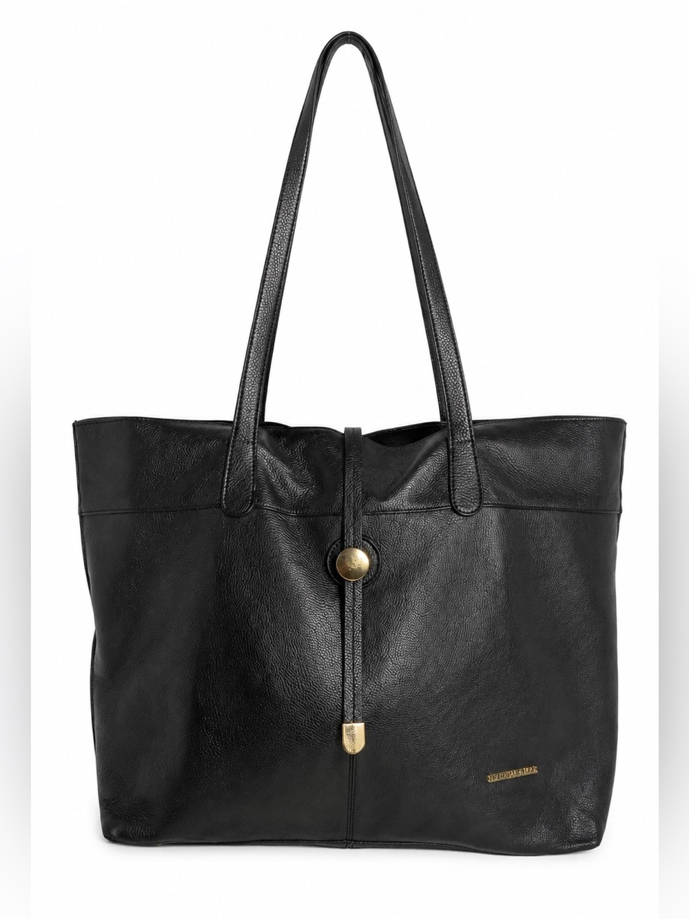 Stella & Max Black Leather Tote Handbag Gold-Tone Hardware